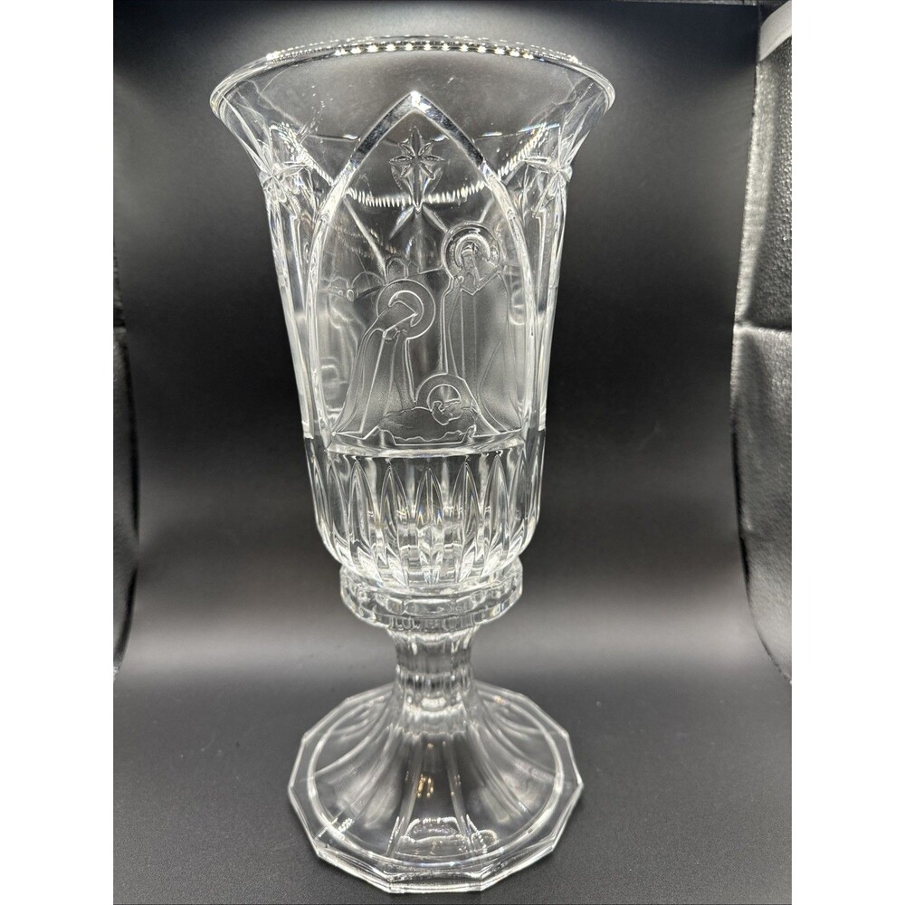 2 PC St George Clear Glass CRYSTAL Hurricane 11" TALL Candle holder ~ Nativity